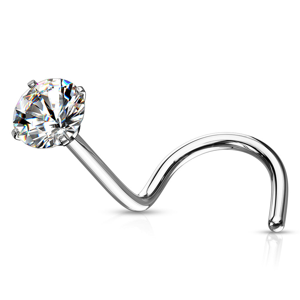 Prong Set Round CZ Top 316L Surgical Steel Nose Screw Ring in 20