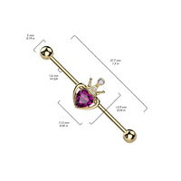 Gold PVD Crown with Pink Gem Heart 14 Ga