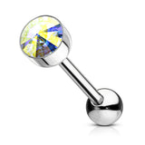 CZ Gem Tongue Ring Barbell 14 Gauge 316L Surgical Steel