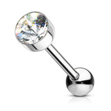 CZ Gem Tongue Ring Barbell 14 Gauge 316L Surgical Steel