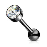CZ Gem Tongue Ring Barbell 14 Gauge 316L Surgical Steel