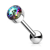 CZ Gem Tongue Ring Barbell 14 Gauge 316L Surgical Steel