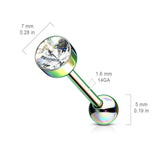 CZ Gem Tongue Ring Barbell 14 Gauge 316L Surgical Steel