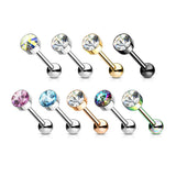 CZ Gem Tongue Ring Barbell 14 Gauge 316L Surgical Steel