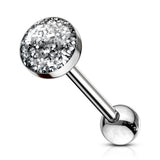 Phosphor Glitter Epoxy Dome Top Barbell Tongue Ring 316L Surgical Steel 14 Gauge