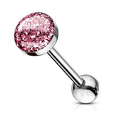 Phosphor Glitter Epoxy Dome Top Barbell Tongue Ring 316L Surgical Steel 14 Gauge