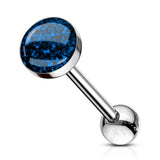 Phosphor Glitter Epoxy Dome Top Barbell Tongue Ring 316L Surgical Steel 14 Gauge