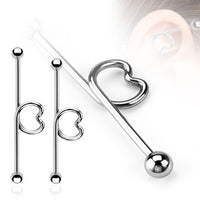 Heart Shape Bended Titanium IP 14 Gauge Industrial Barbell Available in Steel, Gold, and Black