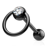 Clear Gem with Slave Ring PVD over 316L Surgical Steel Barbell Tongue Rings