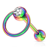 Clear Gem with Slave Ring PVD over 316L Surgical Steel Barbell Tongue Rings