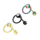 Clear Gem with Slave Ring PVD over 316L Surgical Steel Barbell Tongue Rings