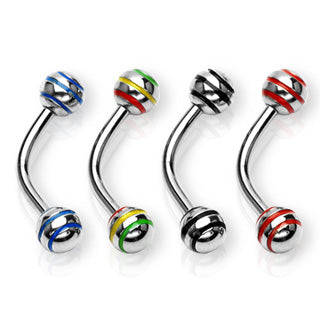 16 Gauge Curved Barbell with Striped Balls Surgical Steel