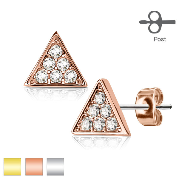 Crystal Pave Triangle Surgical Steel Post Stud Earrings