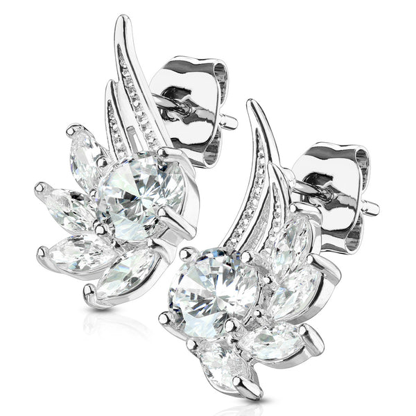 Pair of CZ Angel Wing 316L Surgical Steel Post Earring Studs