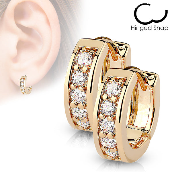 Pair of Channel Set CZ Rose Gold Hoop Earrings with Surgical Steel Posts