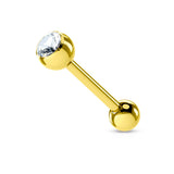Gold Plated over 316L Surgical Steel Single Gem Tongue Ring Barbell 14 Gauge