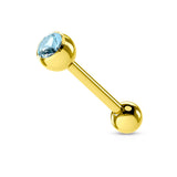 Gold Plated over 316L Surgical Steel Single Gem Tongue Ring Barbell 14 Gauge