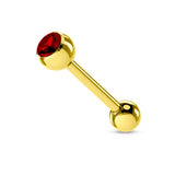 Gold Plated over 316L Surgical Steel Single Gem Tongue Ring Barbell 14 Gauge