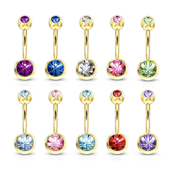 Gold Plated Double Gem Non-Dangle Belly Button Ring