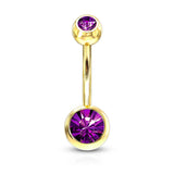 Gold Plated Double Gem Non-Dangle Belly Button Ring