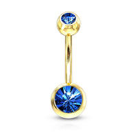 Gold Plated Double Gem Non-Dangle Belly Button Ring