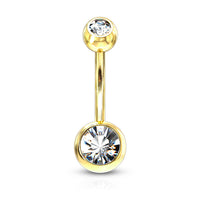Gold Plated Double Gem Non-Dangle Belly Button Ring