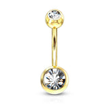 Gold Plated Double Gem Non-Dangle Belly Button Ring