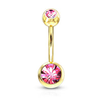 Gold Plated Double Gem Non-Dangle Belly Button Ring