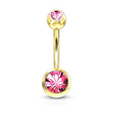 Gold Plated Double Gem Non-Dangle Belly Button Ring