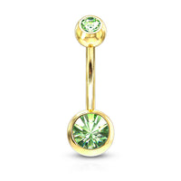 Gold Plated Double Gem Non-Dangle Belly Button Ring