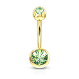 Gold Plated Double Gem Non-Dangle Belly Button Ring