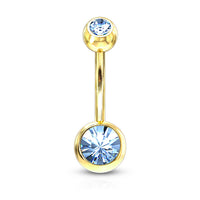 Gold Plated Double Gem Non-Dangle Belly Button Ring