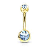 Gold Plated Double Gem Non-Dangle Belly Button Ring