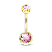 Gold Plated Double Gem Non-Dangle Belly Button Ring