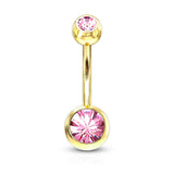 Gold Plated Double Gem Non-Dangle Belly Button Ring