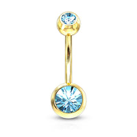 Gold Plated Double Gem Non-Dangle Belly Button Ring
