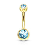 Gold Plated Double Gem Non-Dangle Belly Button Ring