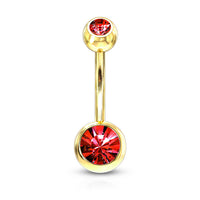 Gold Plated Double Gem Non-Dangle Belly Button Ring