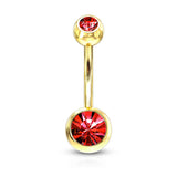 Gold Plated Double Gem Non-Dangle Belly Button Ring