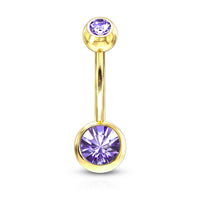 Gold Plated Double Gem Non-Dangle Belly Button Ring