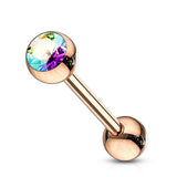 Rose Gold Plated Over 316L Surgical Steel 14 Gauge Tongue Ring Barbell