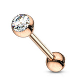 Rose Gold Plated Over 316L Surgical Steel 14 Gauge Tongue Ring Barbell