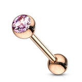 Rose Gold Plated Over 316L Surgical Steel 14 Gauge Tongue Ring Barbell