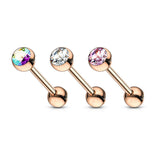 Rose Gold Plated Over 316L Surgical Steel 14 Gauge Tongue Ring Barbell