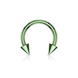 16 Gauge Green Titanium Ion Plated Over 316L Surgical Steel Horseshoe with Spike Ends
