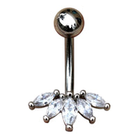 316L Surgical Steel Marquise Cut Fan CZ Non-Dangle Belly Button Navel Ring