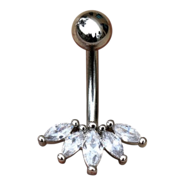 316L Surgical Steel Marquise Cut Fan CZ Non-Dangle Belly Button Navel Ring