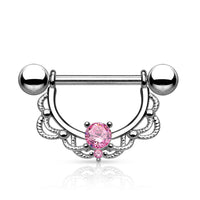 CZ Centered Filigree Drop Nipple Ring Nipple Shield 316L Surgical Steel