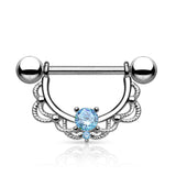 CZ Centered Filigree Drop Nipple Ring Nipple Shield 316L Surgical Steel