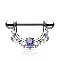 CZ Centered Filigree Drop Nipple Ring Nipple Shield 316L Surgical Steel